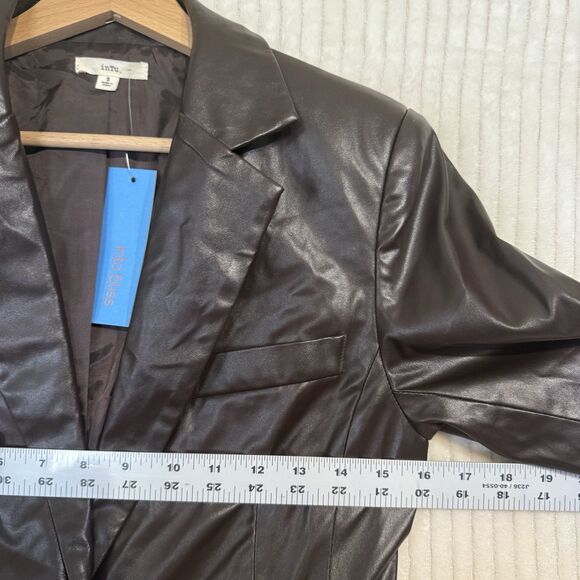 NWT Into Bliss Brown Button Up Leather Jacket Blazer Size S - Picture 4 of 9